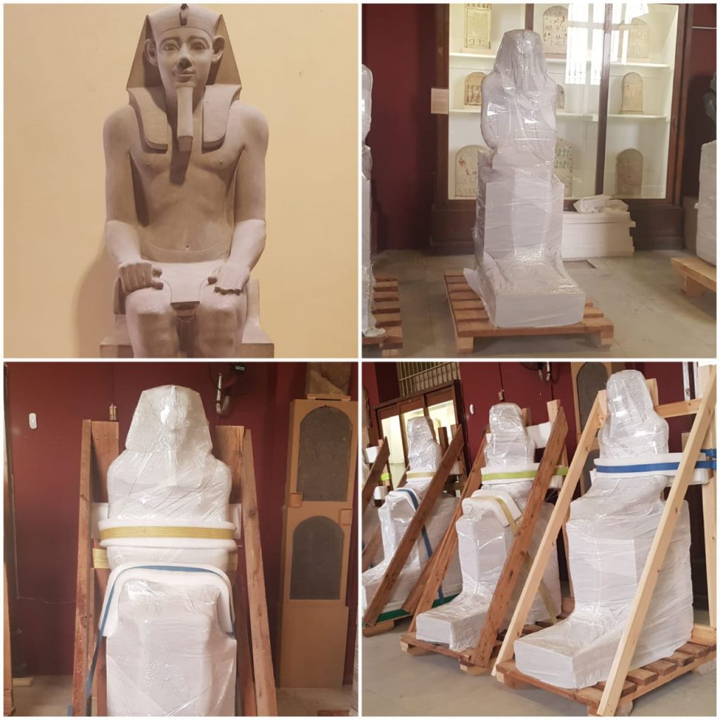 السياحة والآثار: مجموعة تماثيل الملك سنوسرت الأول تصل المتحف المصري الكبير (صور)