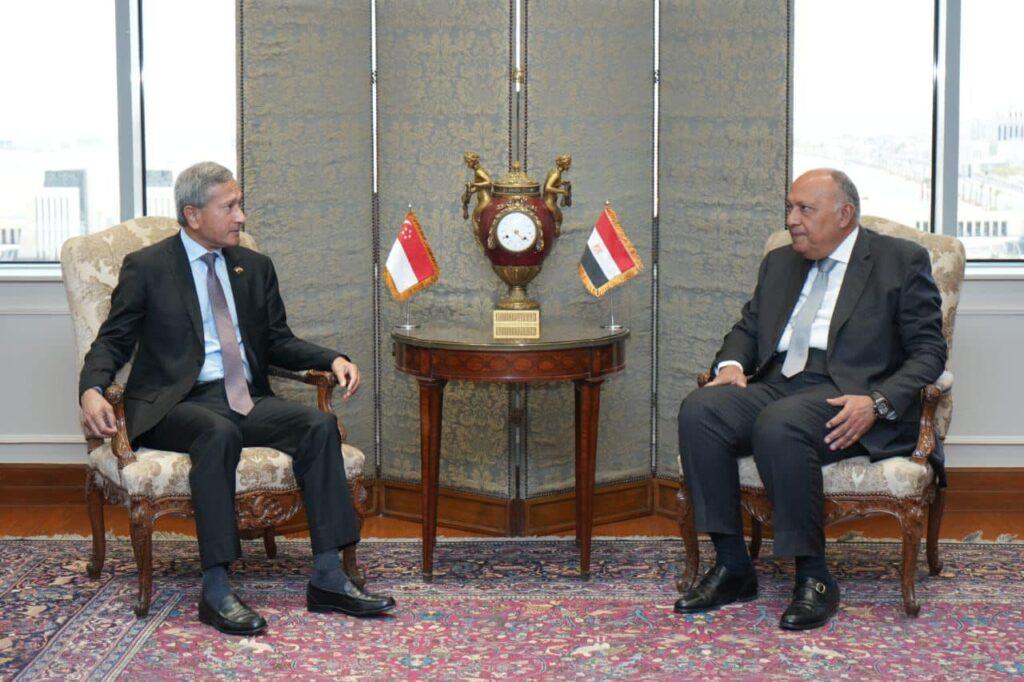وزير الخارجية يؤكد اهتمام مصر البالغ بتعظيم استفادة الشركات السنغافورية بالفرص الاستثمارية بمحور قناة السويس
